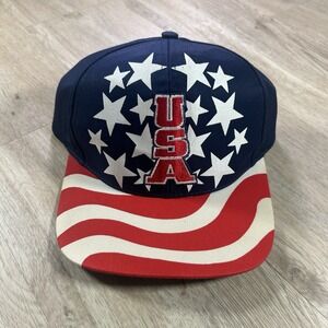 VTG 90s USA American Flag‎ Snapback Hat CSI Red White Blue Stripes Cap